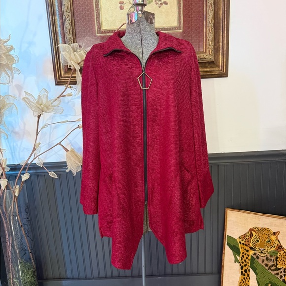 IC Collection Red Zip Up Crinkle Texture Jacket ~ Size Large 💛🍄 - Picture 1 of 8